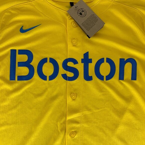 Boston Red Sox MLB Yellow Blue Nike City Connect Jersey Mens Medium New - Picture 2 of 9